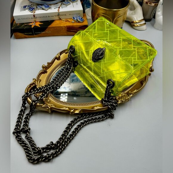 🆕 KURT GEIGER LONDON 🧿 NWOT Mini Kensington PVC Crossbody Bag, Neon Yellow - Picture 12 of 16
